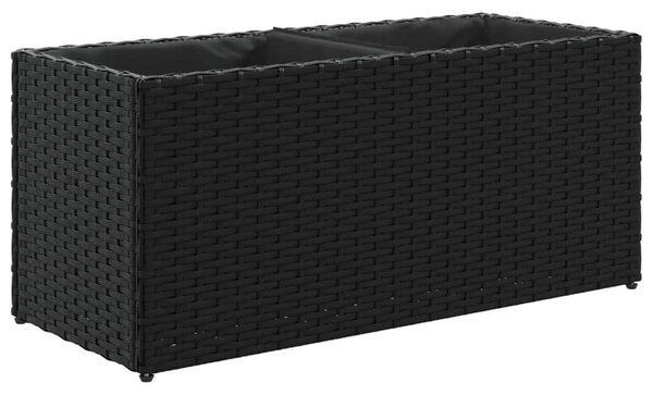 Fekete polyrattan kerti ültetőláda 2 cseréppel 72x30x32 cm