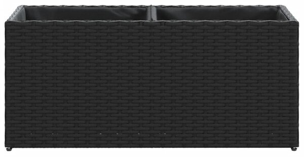 Fekete polyrattan kerti ültetőláda 2 cseréppel 72x30x32 cm