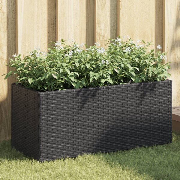 Fekete polyrattan kerti ültetőláda 2 cseréppel 72x30x32 cm