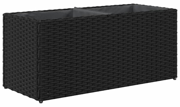 Fekete polyrattan kerti ültetőláda 2 cseréppel 72x30x32 cm