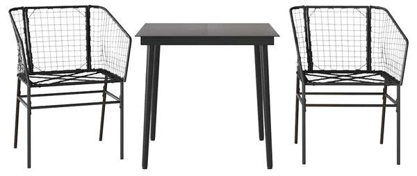 3 részes fekete polyrattan üveg kerti étkezőgarnitúra