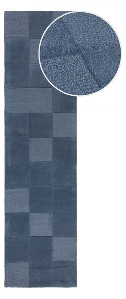 Sötétkék kézi szövésű gyapjú futószőnyeg 60x230 cm Checkerboard – Flair Rugs