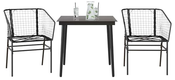 3 részes fekete polyrattan üveg kerti étkezőgarnitúra