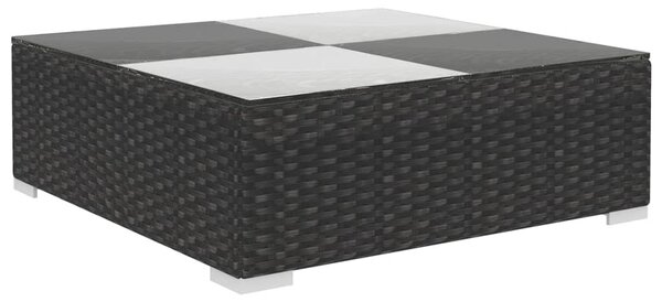 6-részes fekete polyrattan kerti bútorszett párnákkal