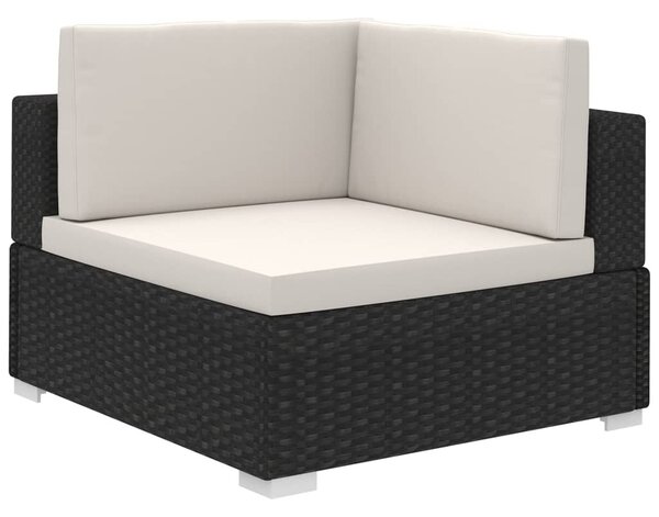 6-részes fekete polyrattan kerti bútorszett párnákkal