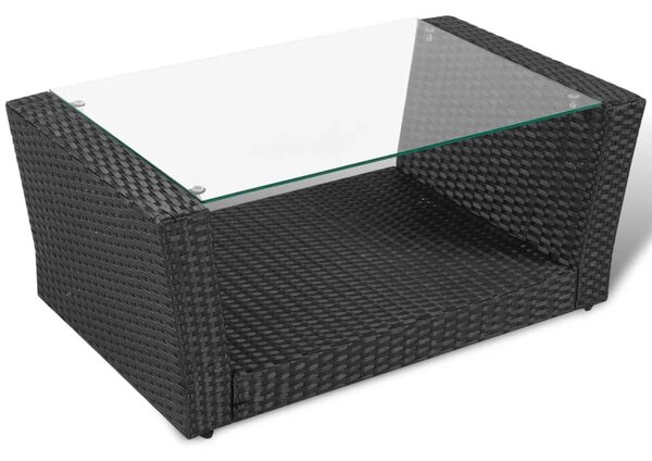 4-részes fekete polyrattan kerti bútorszett párnákkal