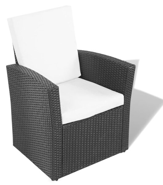 4-részes fekete polyrattan kerti bútorszett párnákkal