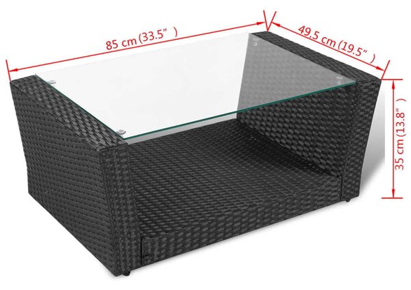 4-részes fekete polyrattan kerti bútorszett párnákkal