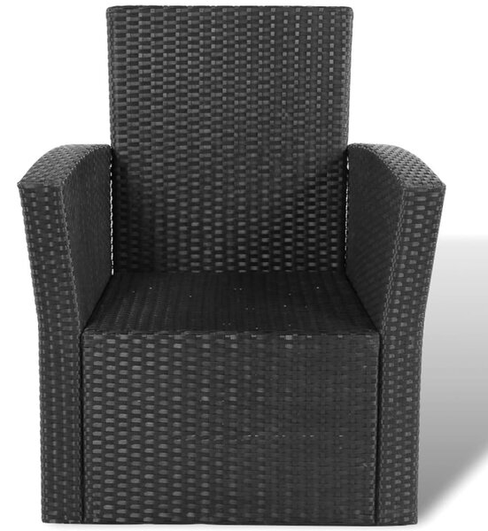 4-részes fekete polyrattan kerti bútorszett párnákkal