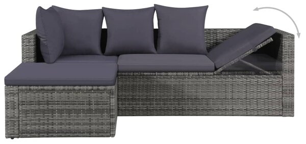 4-részes szürke polyrattan kerti bútorszett párnákkal