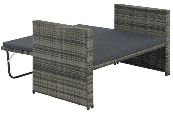 2-részes szürke polyrattan kerti bútorszett párnákkal