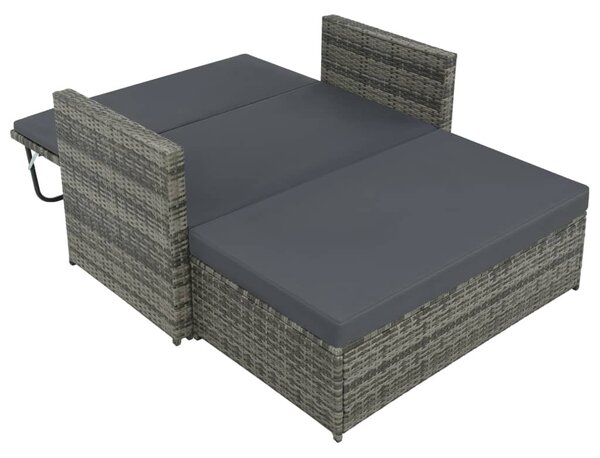 2-részes szürke polyrattan kerti bútorszett párnákkal