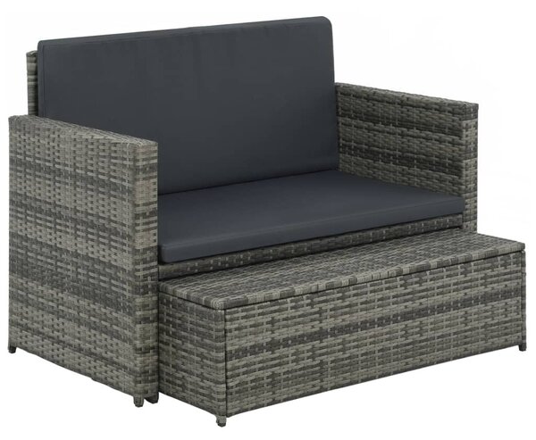 2-részes szürke polyrattan kerti bútorszett párnákkal