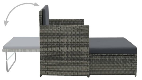 2-részes szürke polyrattan kerti bútorszett párnákkal