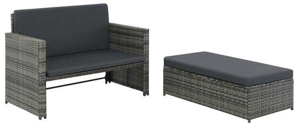 2-részes szürke polyrattan kerti bútorszett párnákkal