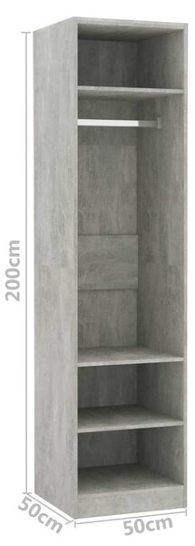 Betonszürke szerelt fa ruhásszekrény 50 x 50 x 200 cm