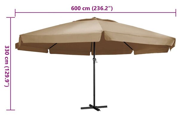 Tópszínű kerti napernyő alumínium tartórúddal 600 cm