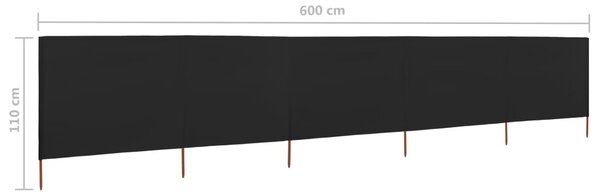 Fekete szövet 5-paneles szélfogó 600 x 80 cm