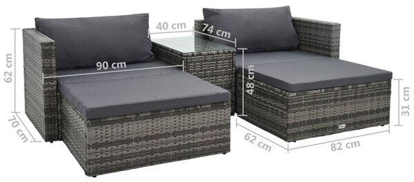 5 részes szürke polyrattan kerti ülőgarnitúra párnákkal