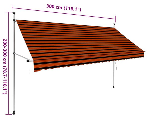 Narancssárga és barna kézzel feltekerhető napellenző 300 cm