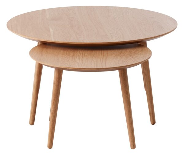 Natúr színű kerek dohányzóasztal szett tölgyfa dekorral 2 db-os ø 88 cm Adda – Unique Furniture