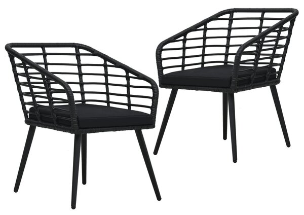 2 db fekete polyrattan kerti szék párnával