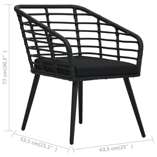 2 db fekete polyrattan kerti szék párnával