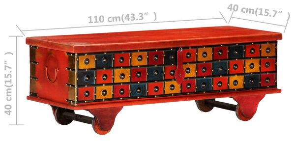 Piros tömör akácfa tárolóláda 110 x 40 x 40 cm