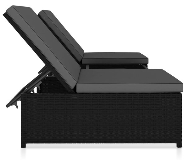 2 db fekete polyrattan dönthető kerti szék asztallal