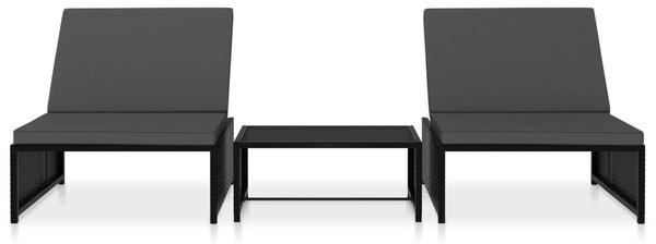 2 db fekete polyrattan dönthető kerti szék asztallal