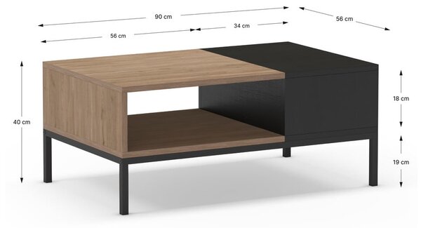 Fekete-natúr színű dohányzóasztal 56x90 cm Cailin – Marckeric
