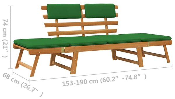 2 az 1-ben tömör akácfa kerti pad párnákkal 190 cm