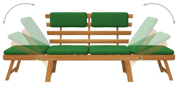 2 az 1-ben tömör akácfa kerti pad párnákkal 190 cm