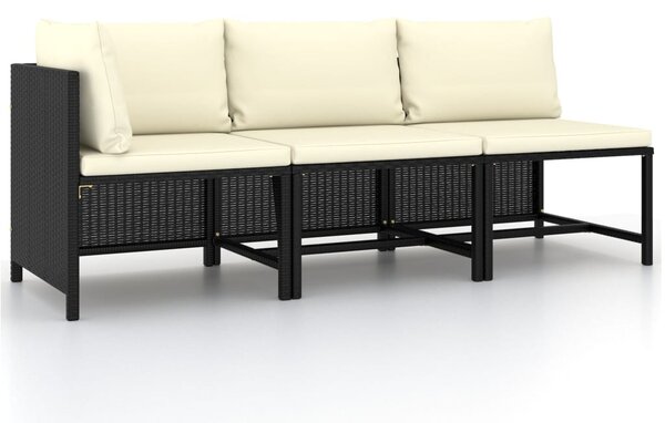 3 részes fekete polyrattan kerti ülőgarnitúra párnával