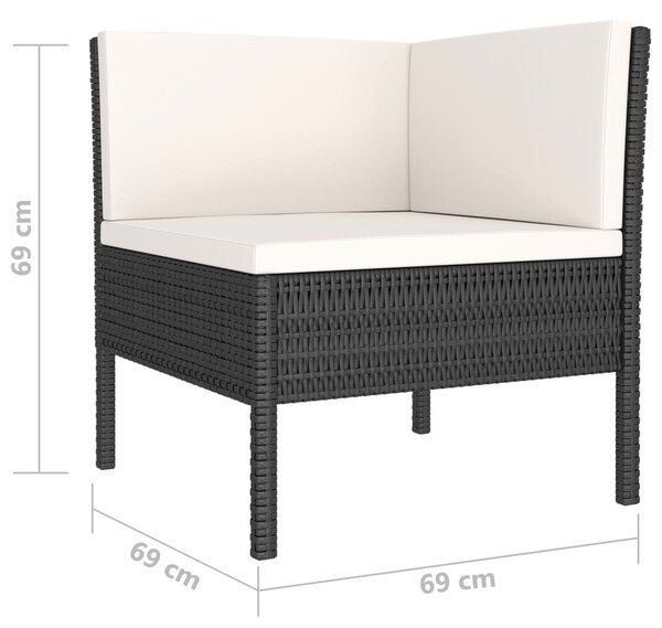 10 részes fekete polyrattan kerti bútorszett párnákkal