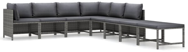 8 részes szürke polyrattan kerti bútorszett párnákkal