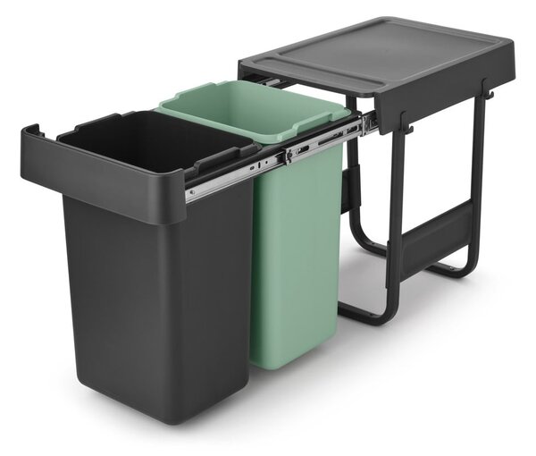 Mentazöld-sötétszürke műanyag szelektív beépíthető szemetes 30 l Sort&Go – Brabantia