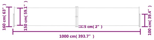 Fekete behúzható oldalsó napellenző 160 x 1000 cm