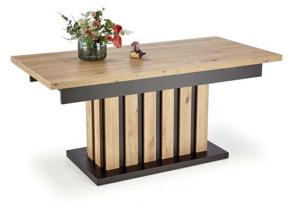 Asztal Houston 1444, Artisan tölgy, Fekete, 65x65x130cm, Hosszabbíthatóság, Természetes fa furnér