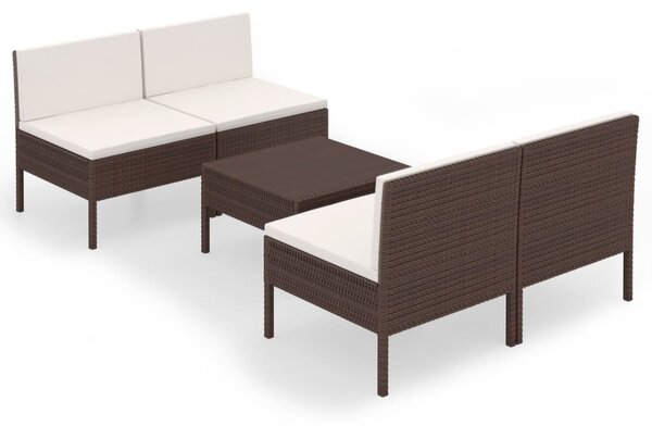 5 részes barna polyrattan kerti bútorszett párnákkal