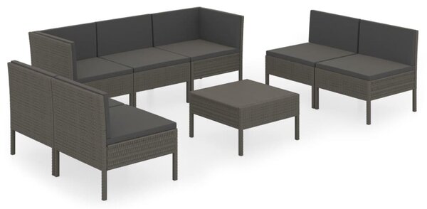 8 részes szürke polyrattan kerti ülőgarnitúra párnákkal