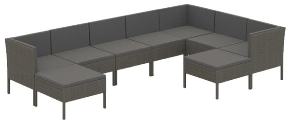9 részes szürke polyrattan kerti ülőgarnitúra párnákkal