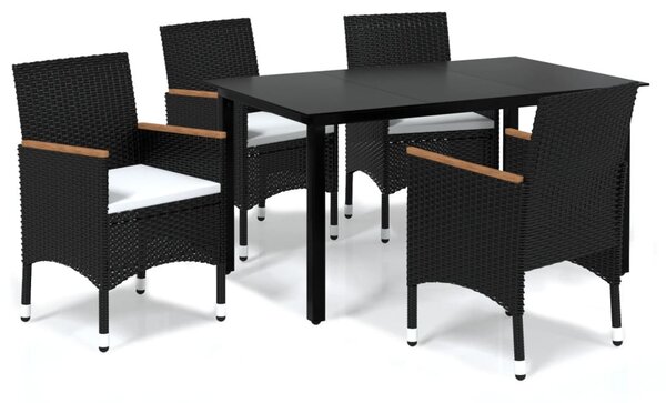 5 részes fekete polyrattan kerti étkezőgarnitúra párnákkal