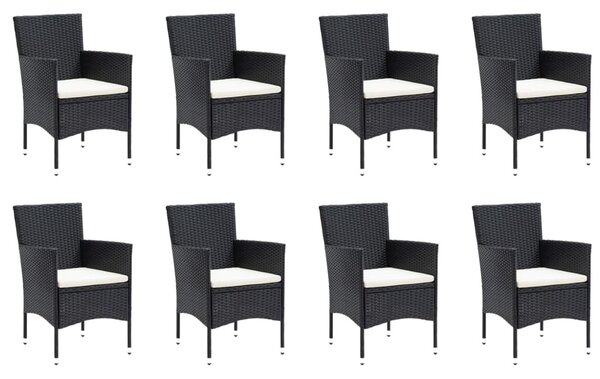 9 részes fekete polyrattan kerti étkezőgarnitúra párnákkal