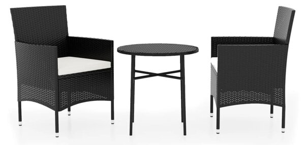 VidaXL 3 részes fekete polyrattan kerti étkezőgarnitúra