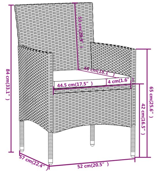 VidaXL 3 részes fekete polyrattan kerti étkezőgarnitúra