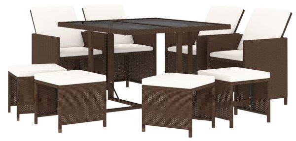 9 részes barna polyrattan kerti étkezőgarnitúra párnákkal