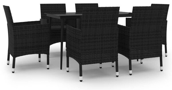 7 részes polyrattan és üveg kerti étkezőgarnitúra párnákkal