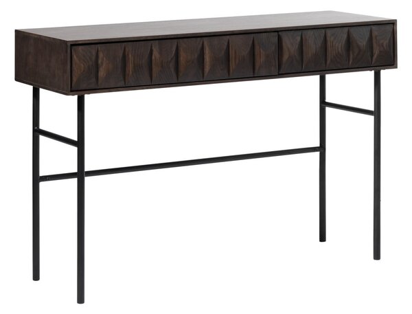 Sötétbarna konzolasztal tölgyfa dekoros asztallappal 39x117 cm Latina – Unique Furniture
