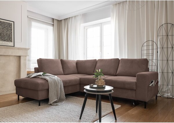 Barna kordbársony kinyitható sarokkanapé (bal oldali) Lofty Lilly – Miuform